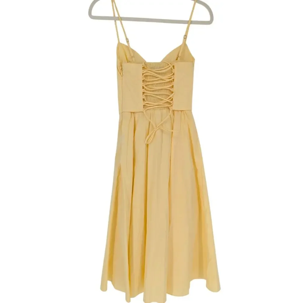 Babyboo Mariella Midi Dress Lemon Corset Lace-Up Fit & Flare S NWT